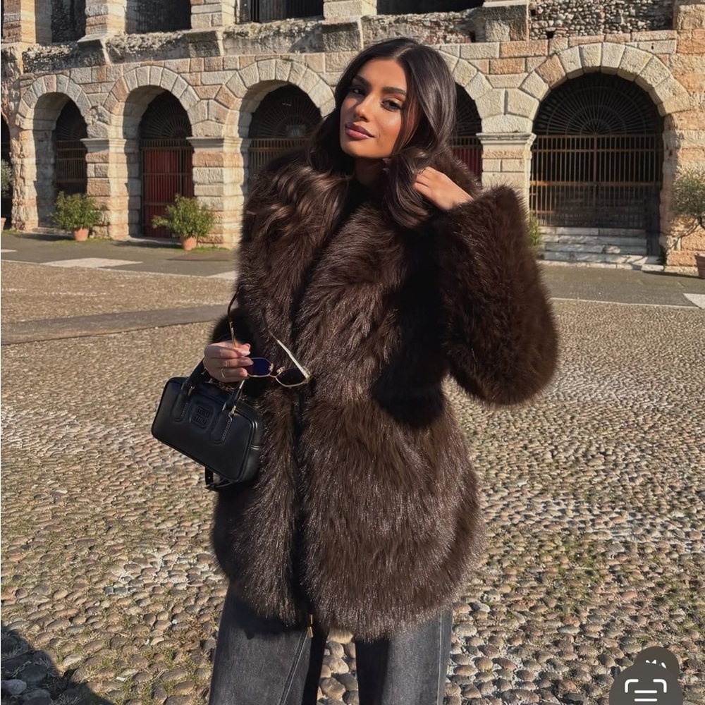 Zara Dark Brown Faux Fur Puffer Jacket